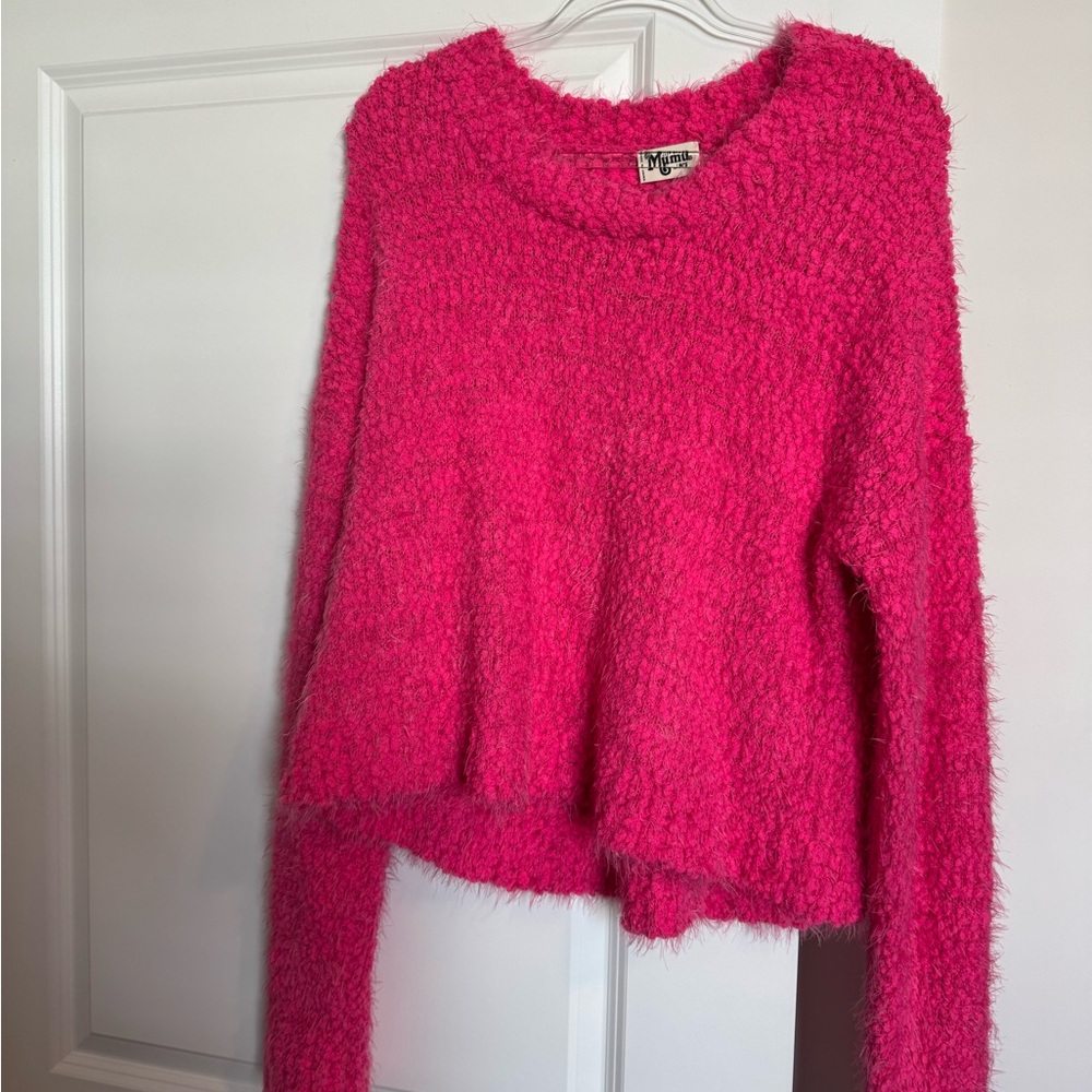 Show Me Your MuMu Pink Crew Neck Sweater Fuzzy Cropped